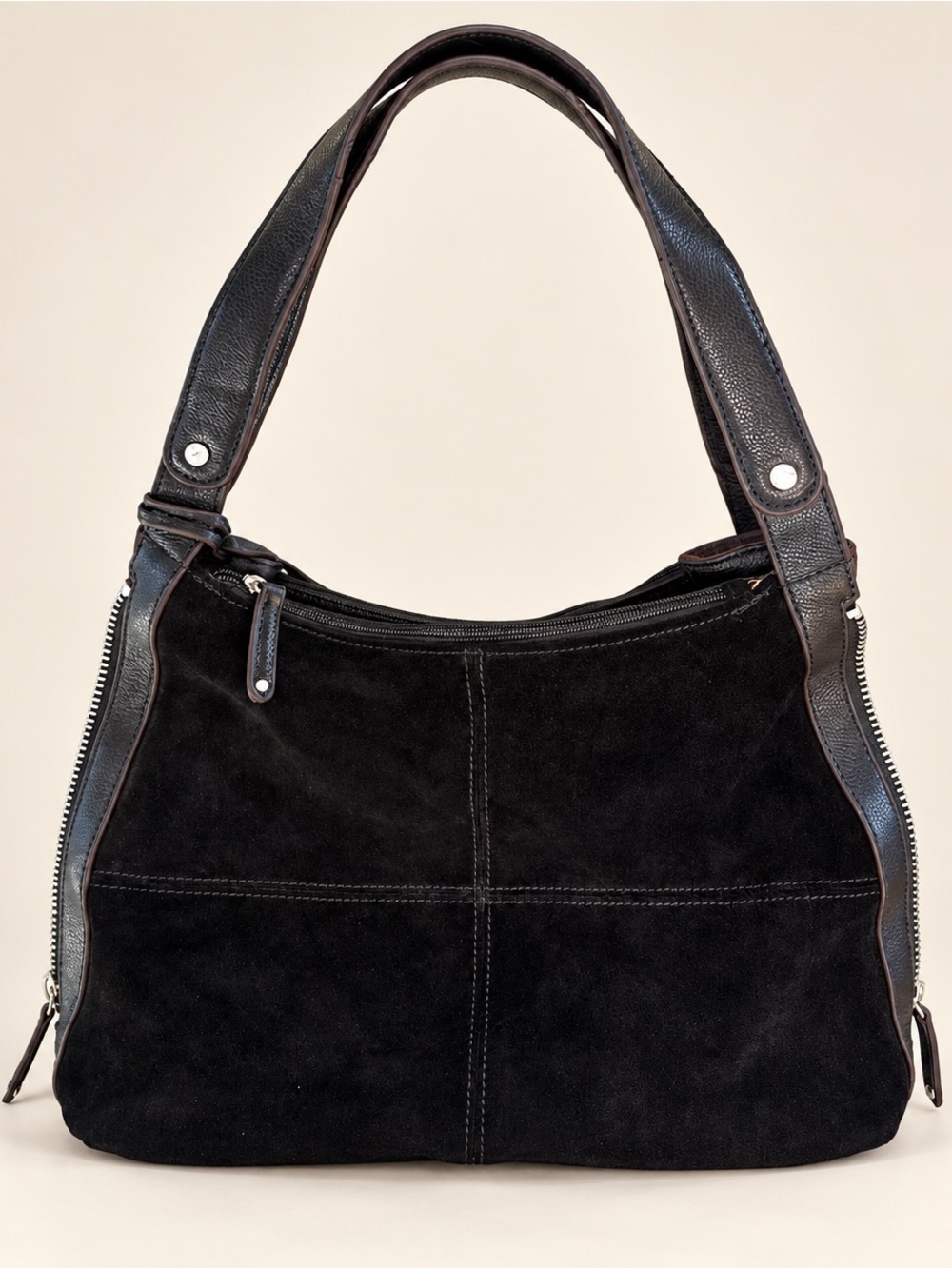 Tignanello Black Suede Leather Slouchy Hobo Shoulder Bag Y2K